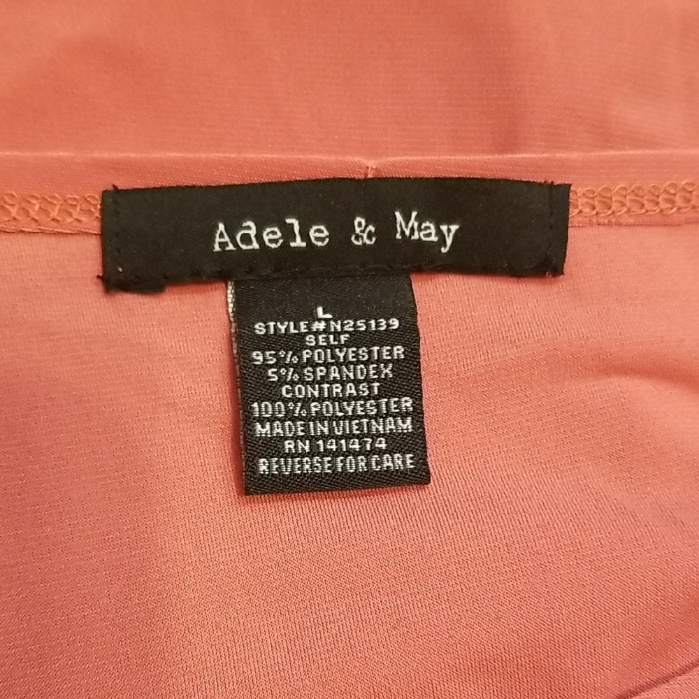 Adele & May Blush Pink Rhinestone Neckline Sheer Sleeve Blouse Career Office L - Picture 9 of 9